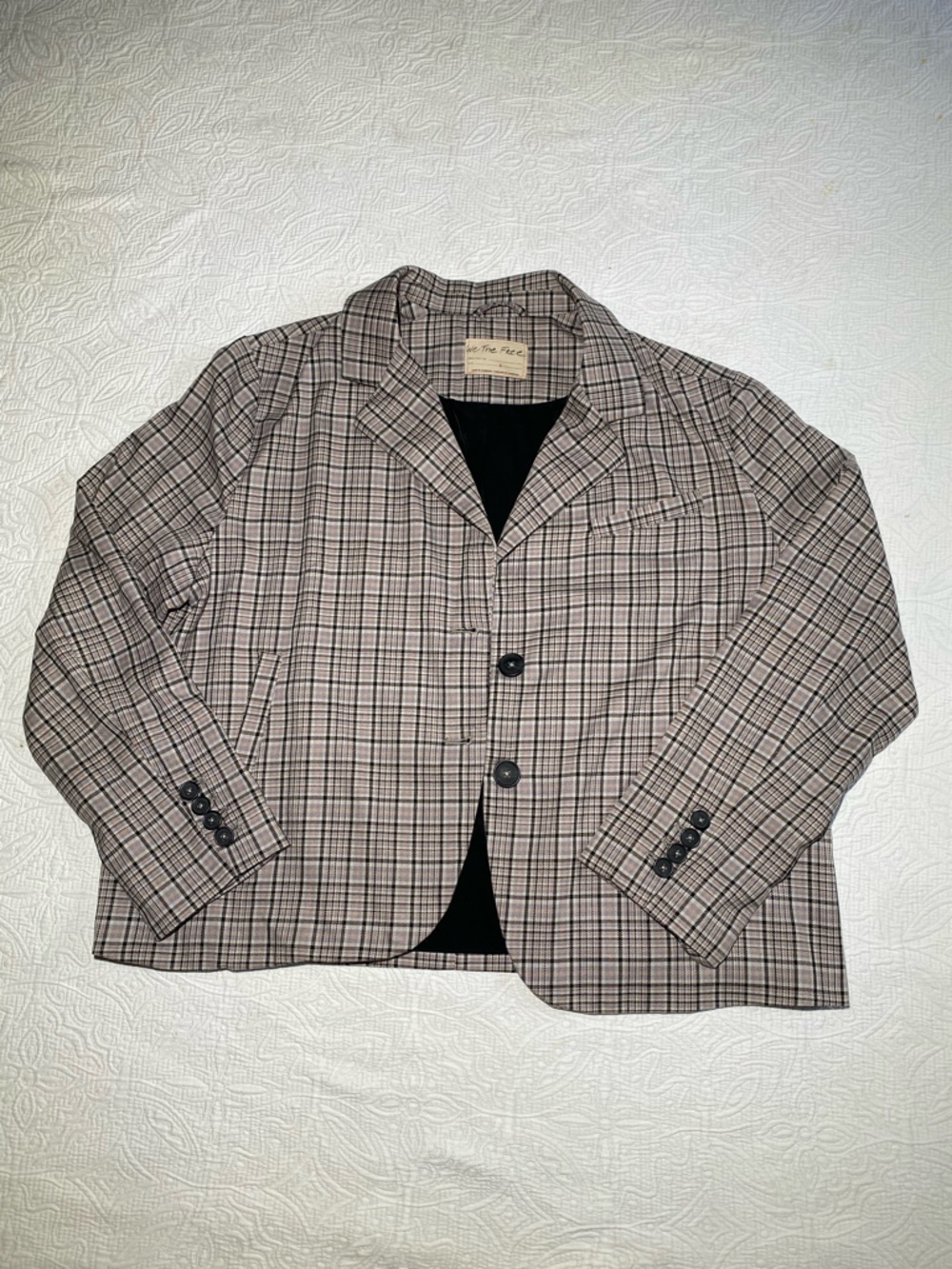 We The Free Plaid Blazer in Taupe and Black